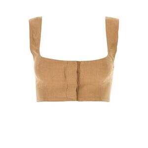 Le Kasha Women Camel Linen Jirja Crop-Top